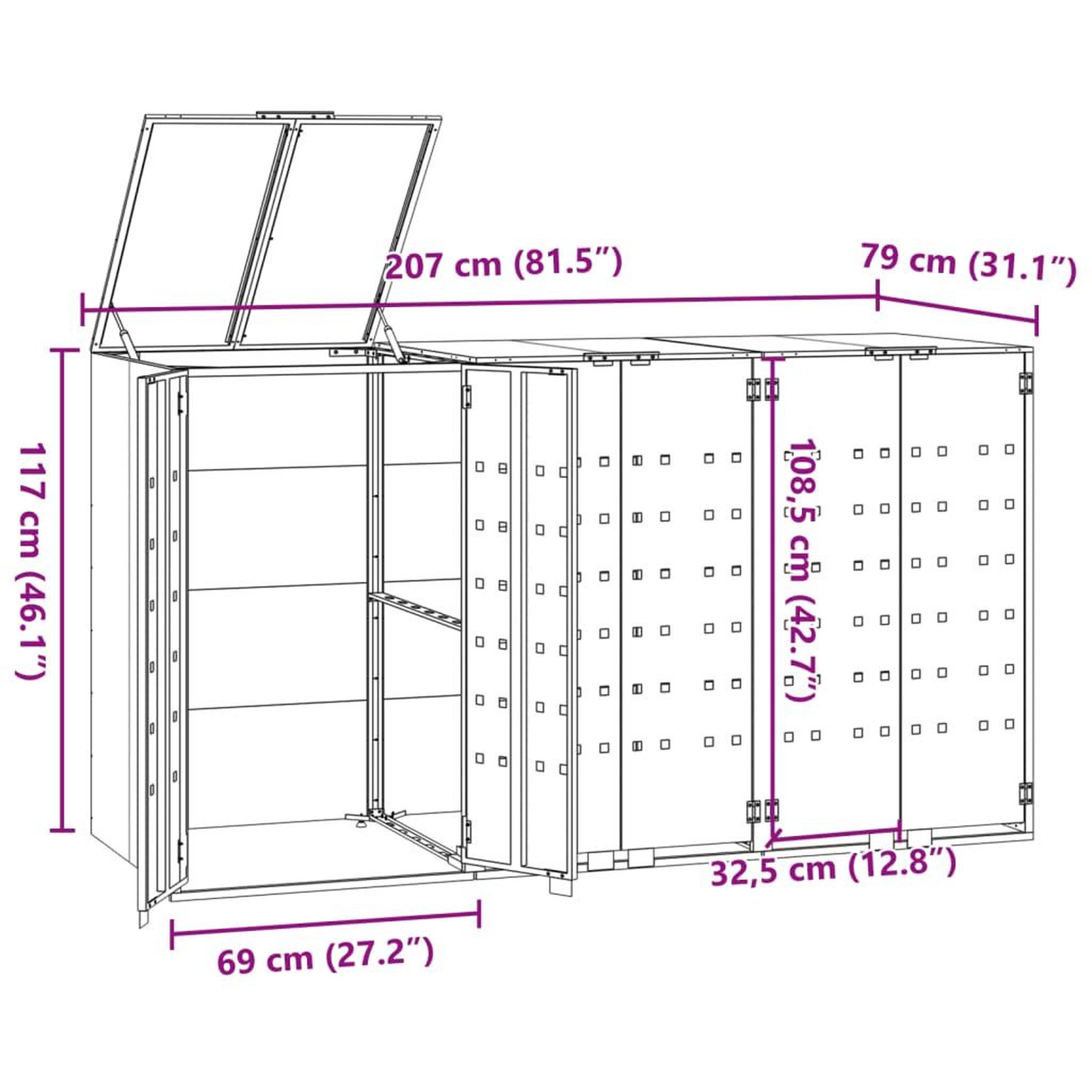 Voir la diapositive 6 : VIDAXL Rangement a roulettes pour poubelles pour 3 bacs anthracite