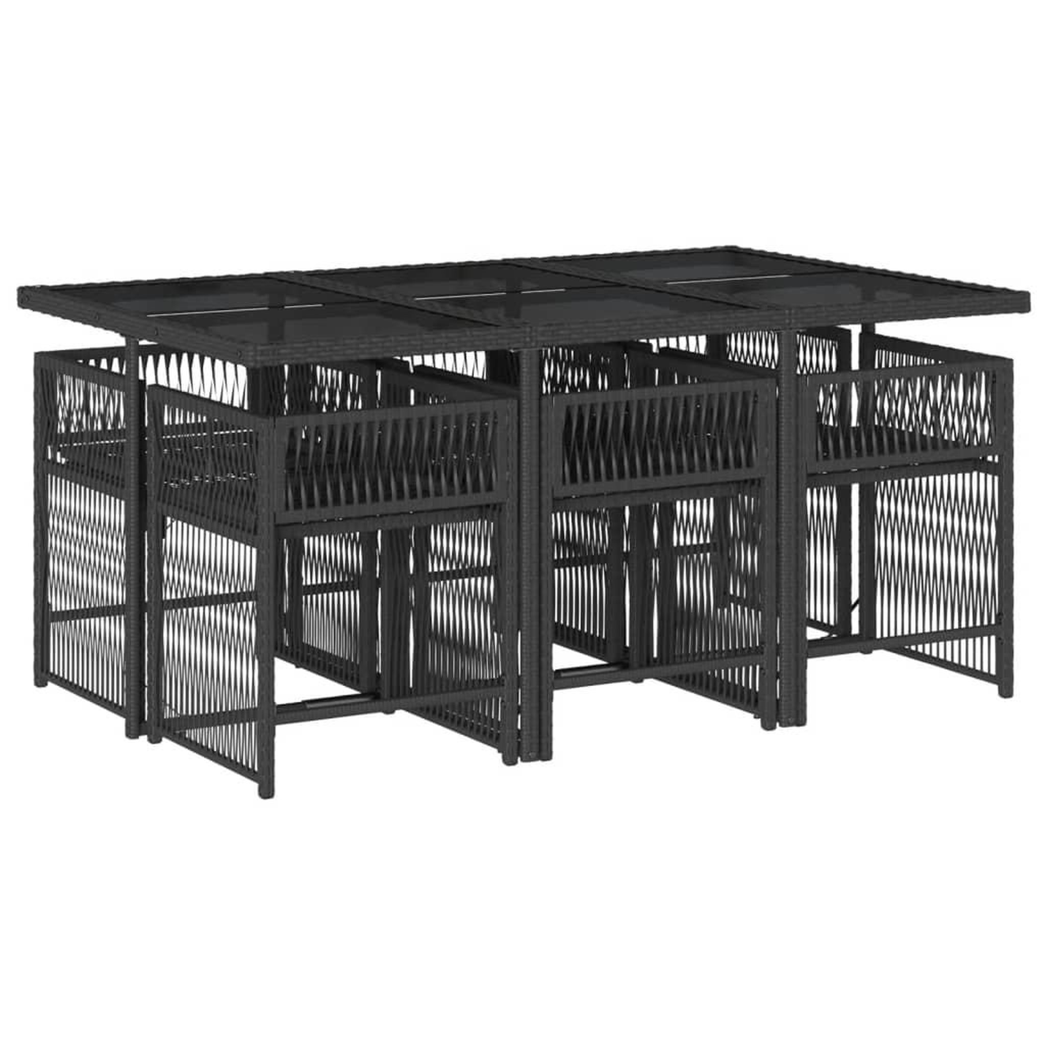Voir la diapositive 3 : VIDAXL Ensemble a manger de jardin coussins 7pcs Noir Resine tressee