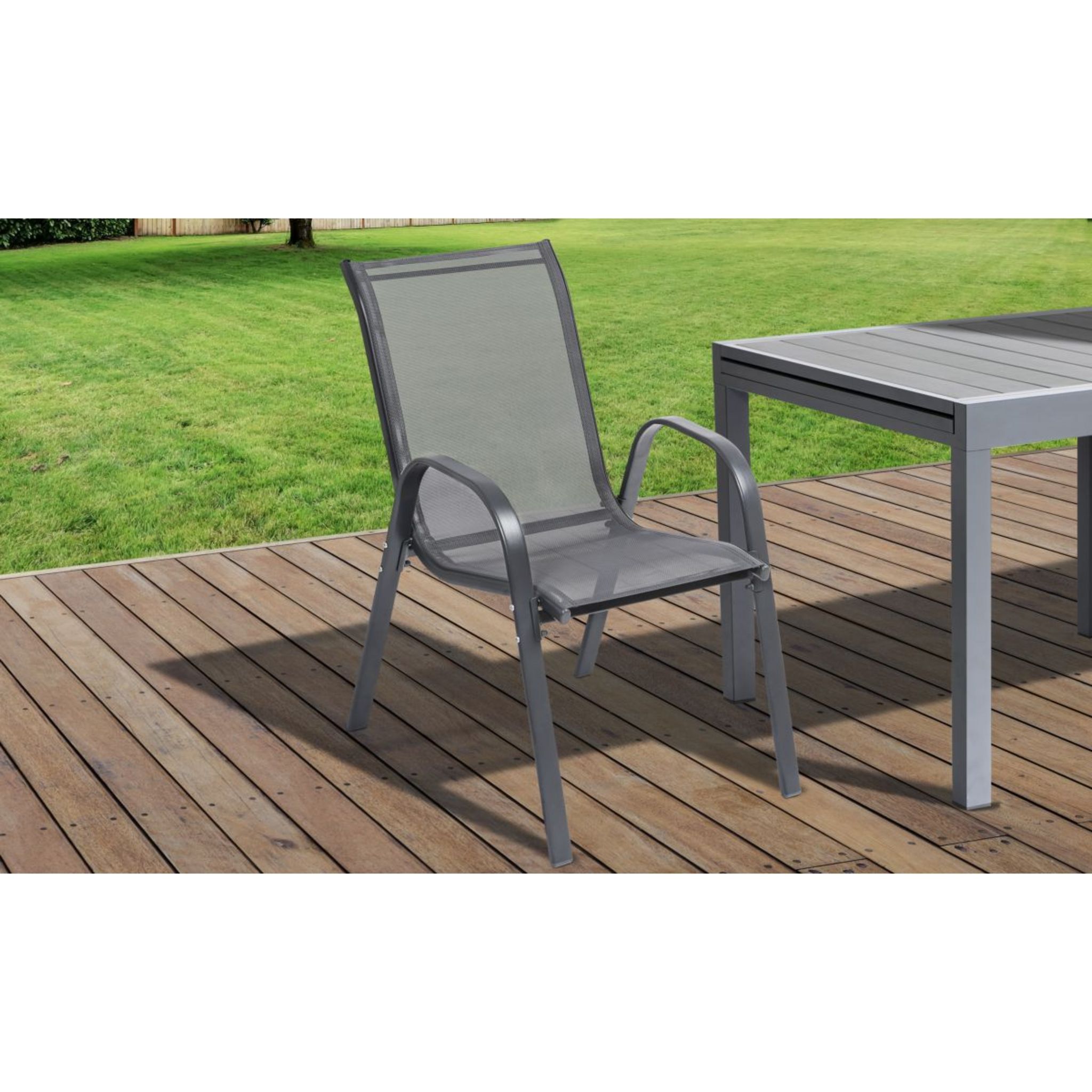 Inkazen Lot de 6 chaises de jardin empilables - Acier/Textilène - Anthracite
