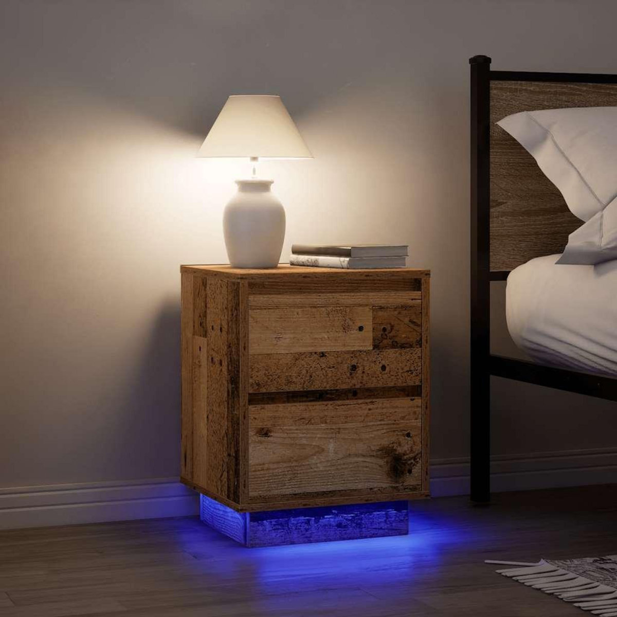VIDAXL Table de chevet avec lumieres LED vieux bois 38x34x50 cm