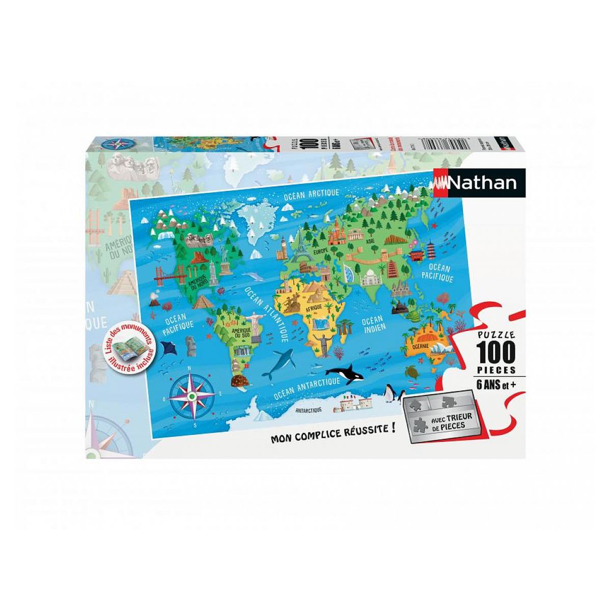 Nathan Puzzle 100 p  carte du monde des monuments