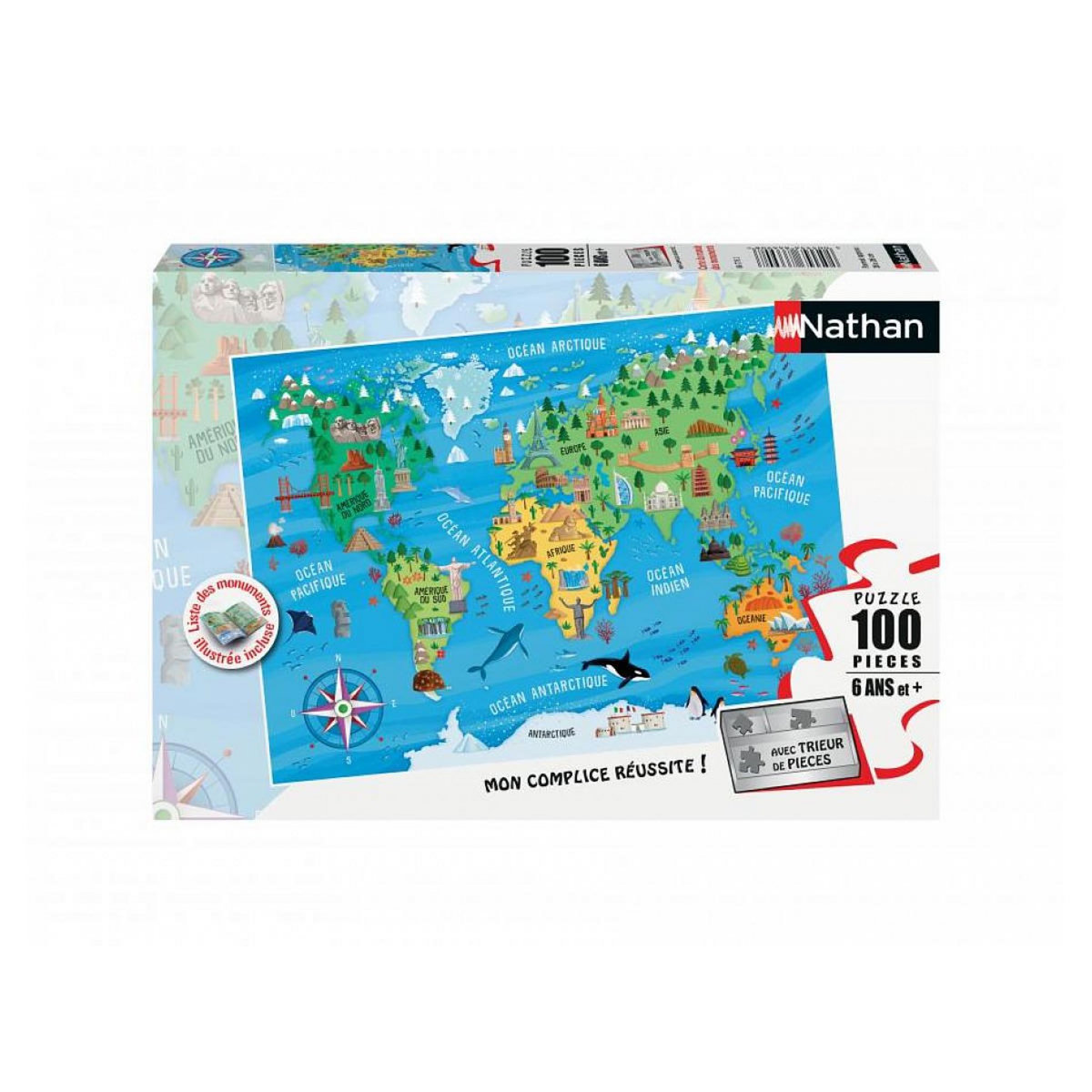 Nathan Puzzle 100 p  carte du monde des monuments