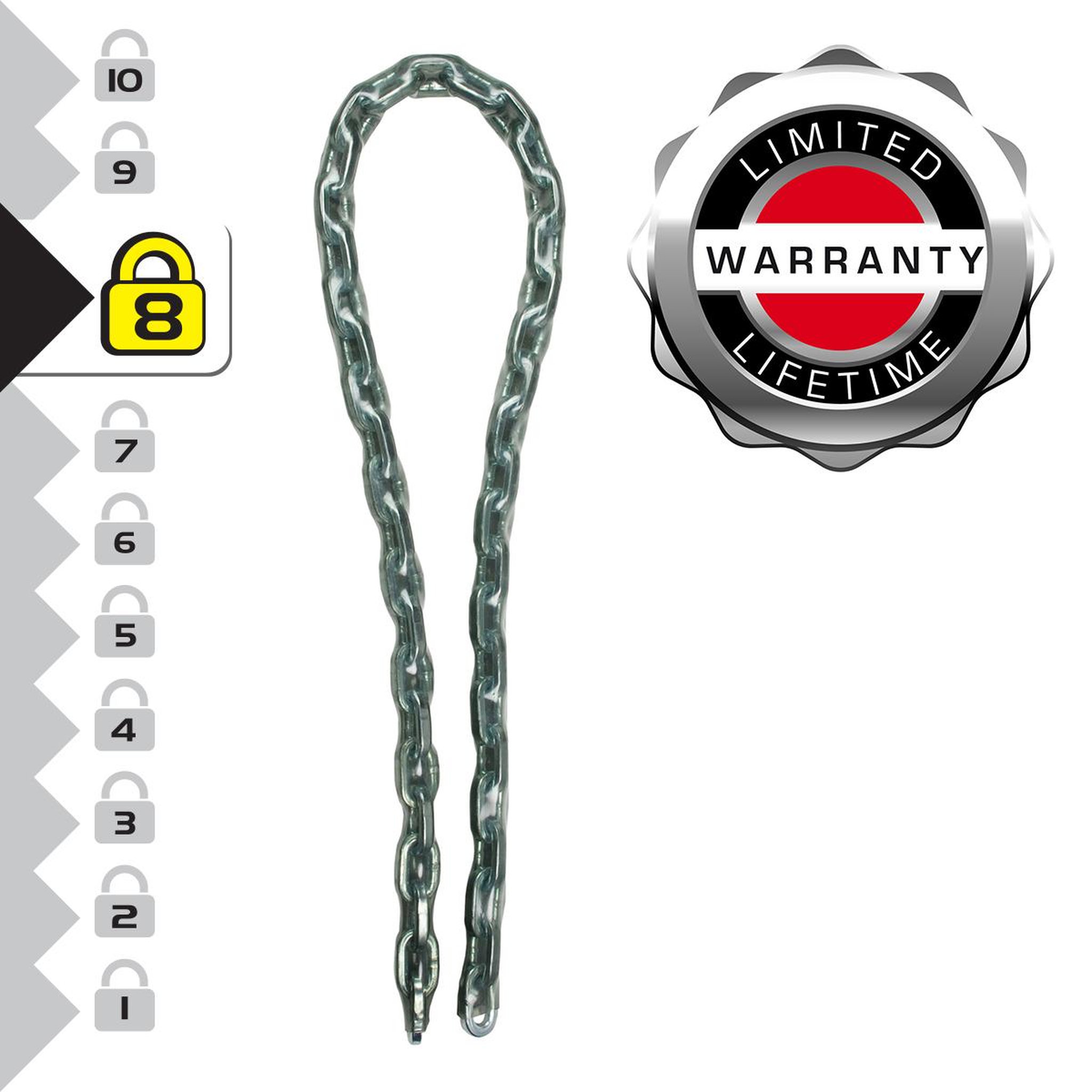 Master lock 8018EURD Chaîne en acier cémenté, 200 cm x 0,8 cm