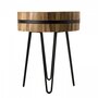 MACABANE SUZY - Table d'appoint ronde 45x45cm bois Teck recyclé cerclée métal pieds épingles métal noir