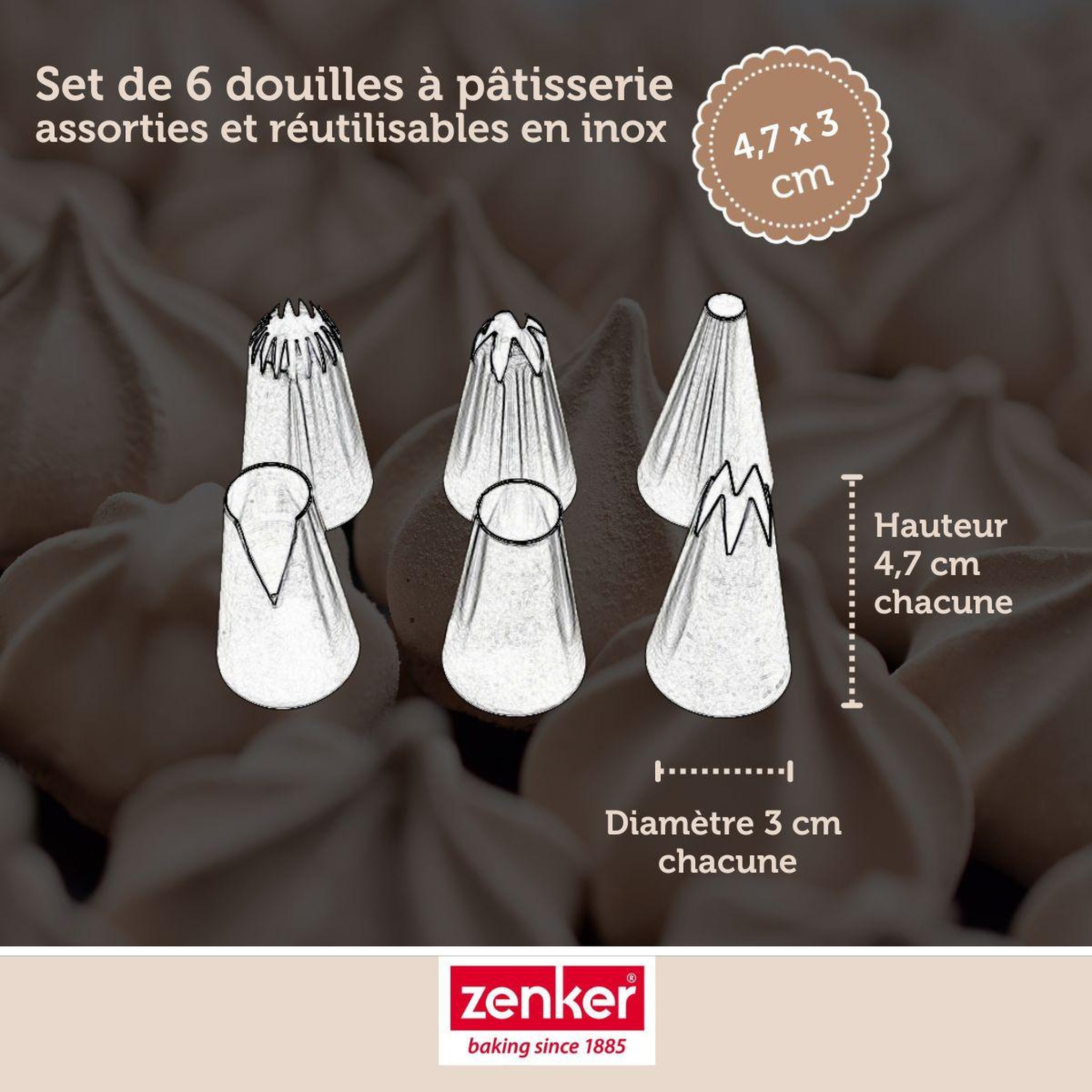 Voir la diapositive 3 : ZENKER Lot de 6 douilles à pâtisserie en inox grand modèle Zenker Smart Pastry