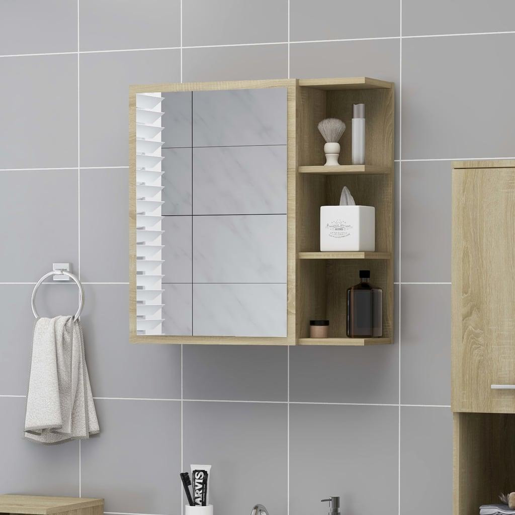 Voir la diapositive 1 : VIDAXL Armoire a miroir de salle de bain Chene sonoma Bois ingenierie