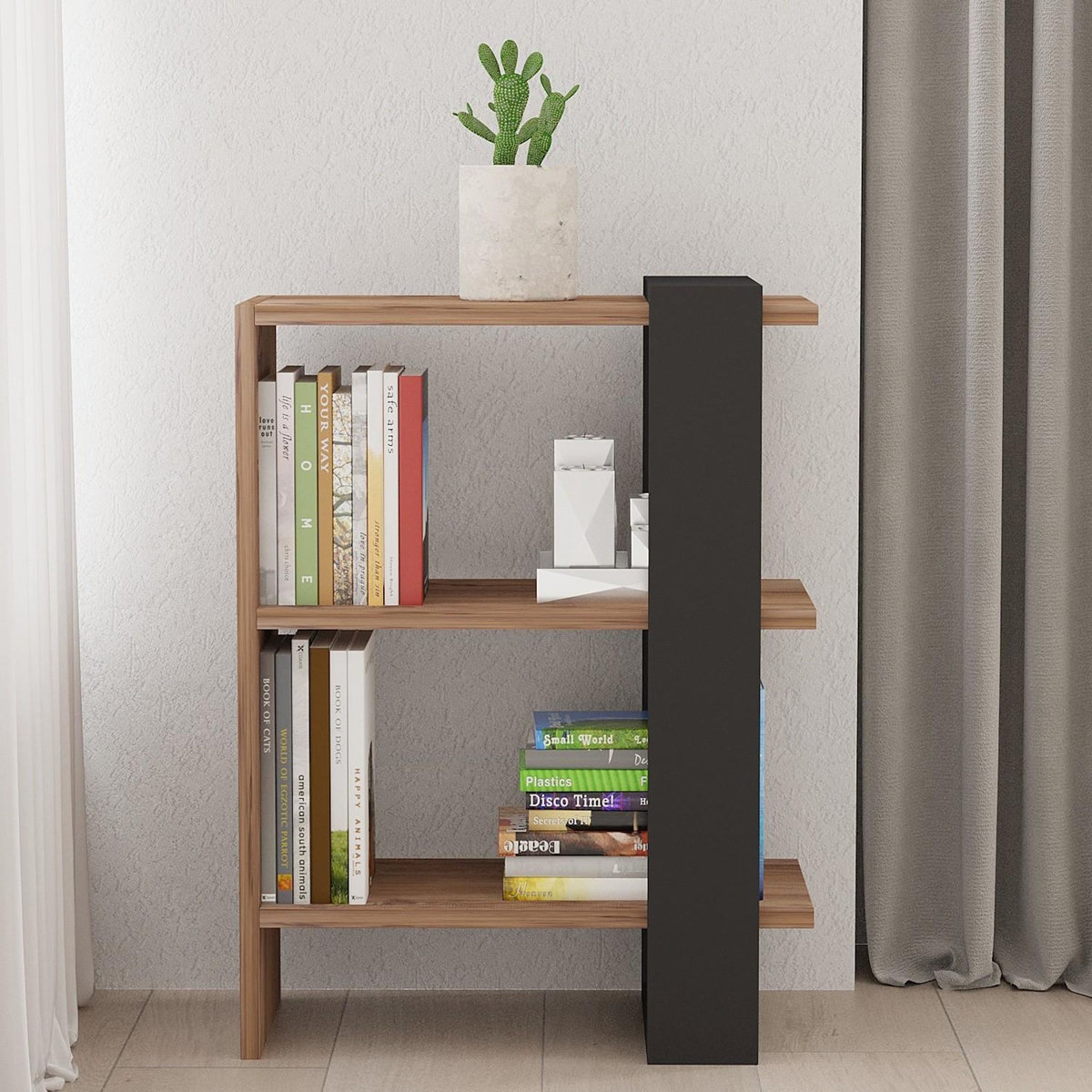 Habitat et Jardin Bibliothèque en bois  Ova  - 51 x 25 x 70 cm - ChêneAnthracite