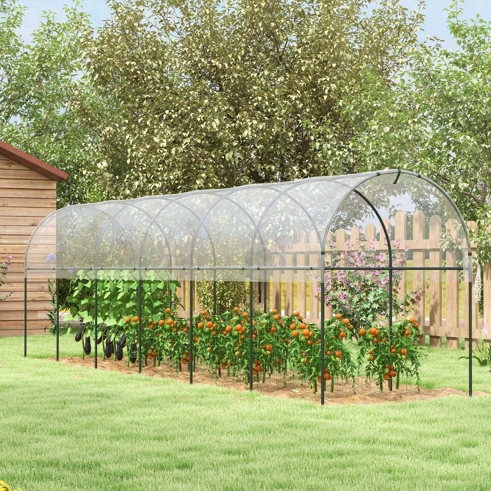 Voir la diapositive 2 : OUTSUNNY Serre de jardin serre à tomates dim. 6L x 1,23l x 1,71H m acier thermolaqué vert PE haute densité transparent
