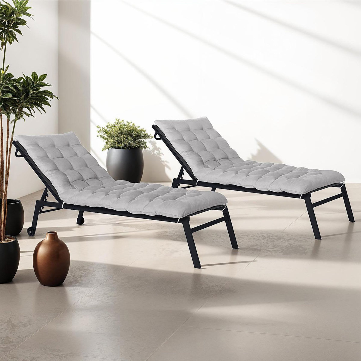 ID MARKET Lot de 2 coussins universels de transat ADAM 180 cm gris