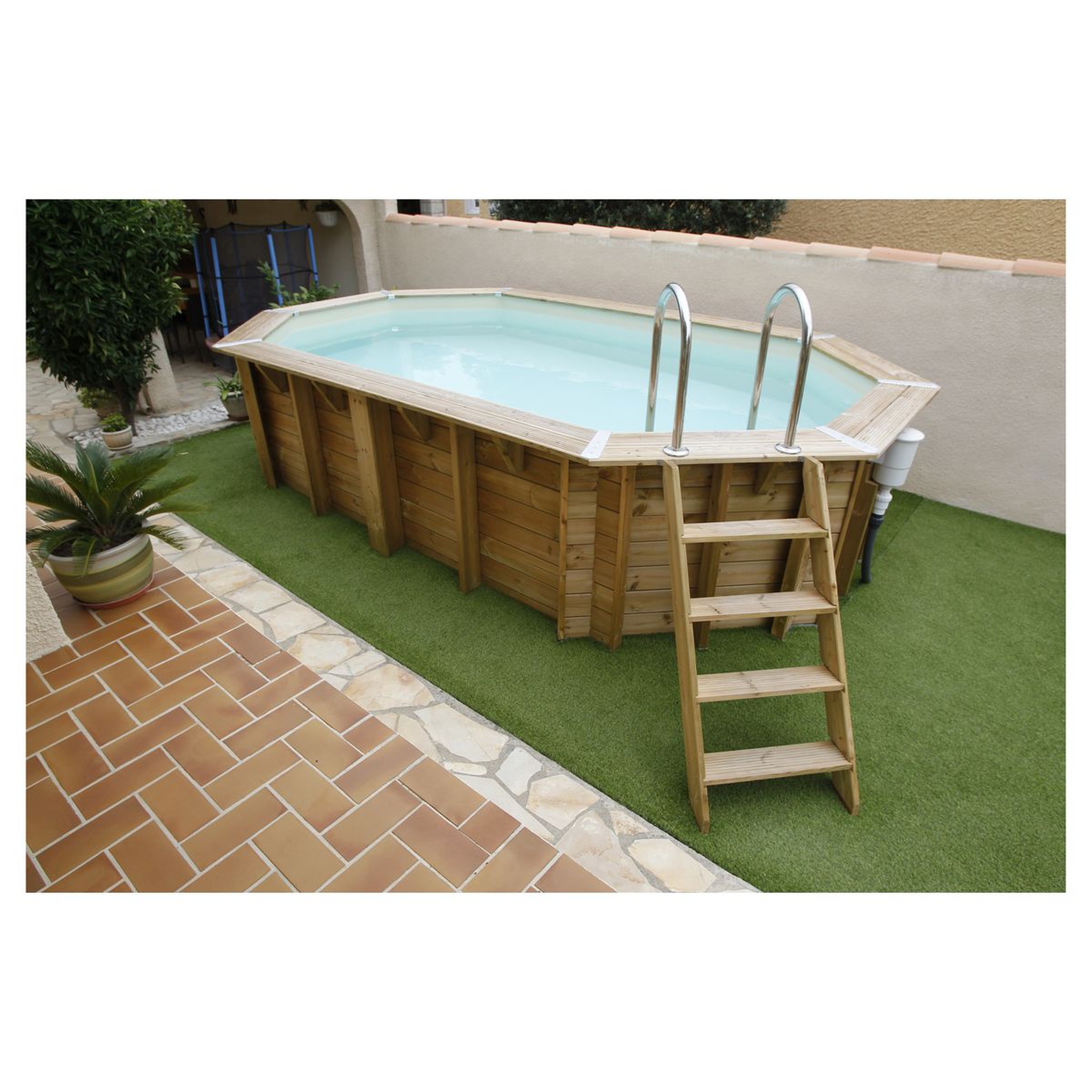 UBBINK Piscine hors sol bois octogonale - 400X610x130cm -  Liner Beige- OCEA 