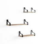 VS VENTA-STOCK Set de 3 étagères murales Bemol en métal noir et bois de paulownia