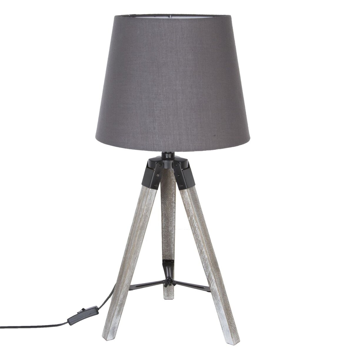 ATMOSPHERA Lampe en bois trépied Runo - H. 58 cm - Gris