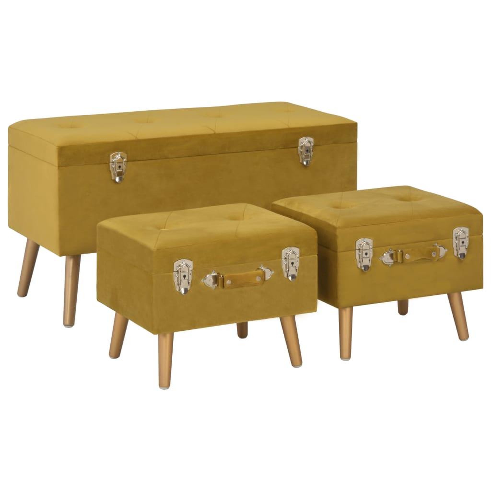 Voir la diapositive 1 : VIDAXL Tabourets de rangement lot de 3 Jaune moutarde Velours
