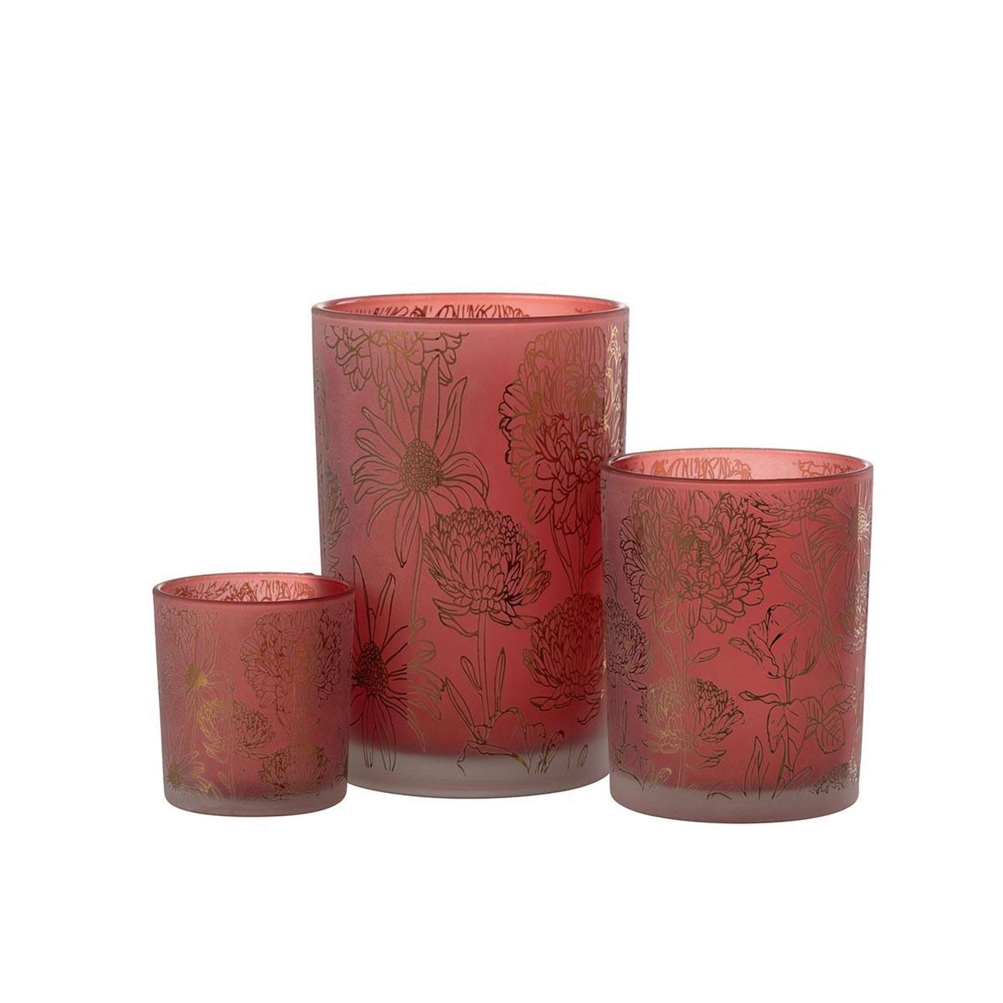 Voir la diapositive 4 : J-LINE Photophore Déco en Verre Mat  Fleurs  18cm Rouge