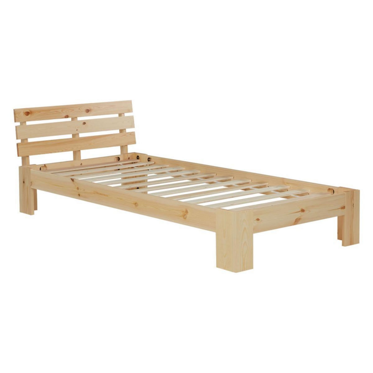 HomeStyle4U Lit simple en bois 90x200 avec sommier à lattes naturel