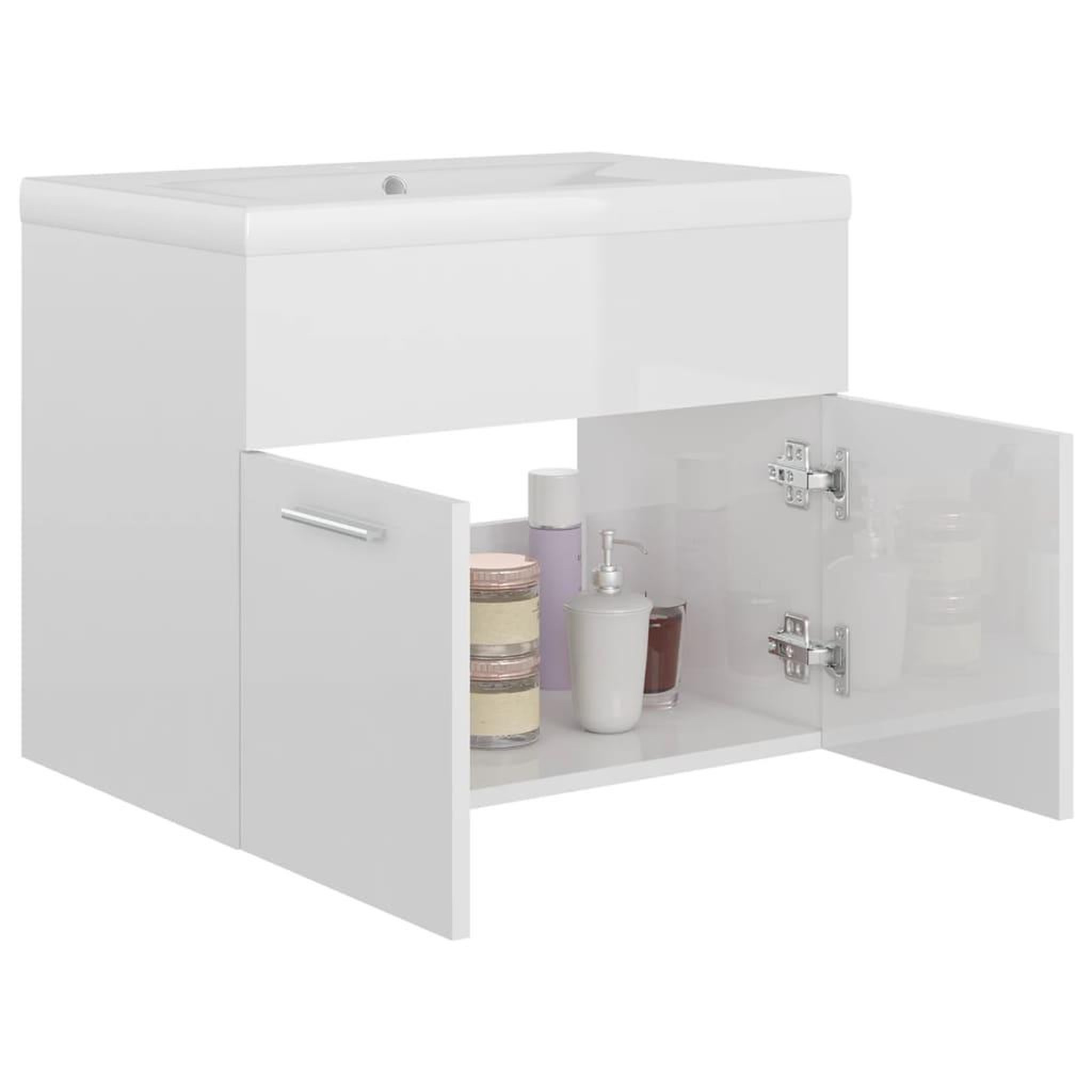 Voir la diapositive 4 : VIDAXL Armoire d'evier avec lavabo integre Blanc brillant Agglomere