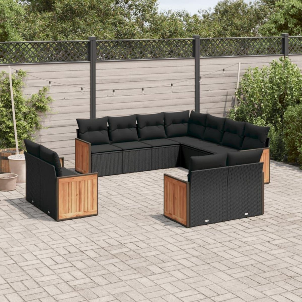 VIDAXL Salon de jardin 11 pcs avec coussins noir resine tressee