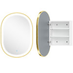 HOMCOM Armoire miroir LED réglable salle de bain design ovale alu brossé doré 2 étagères