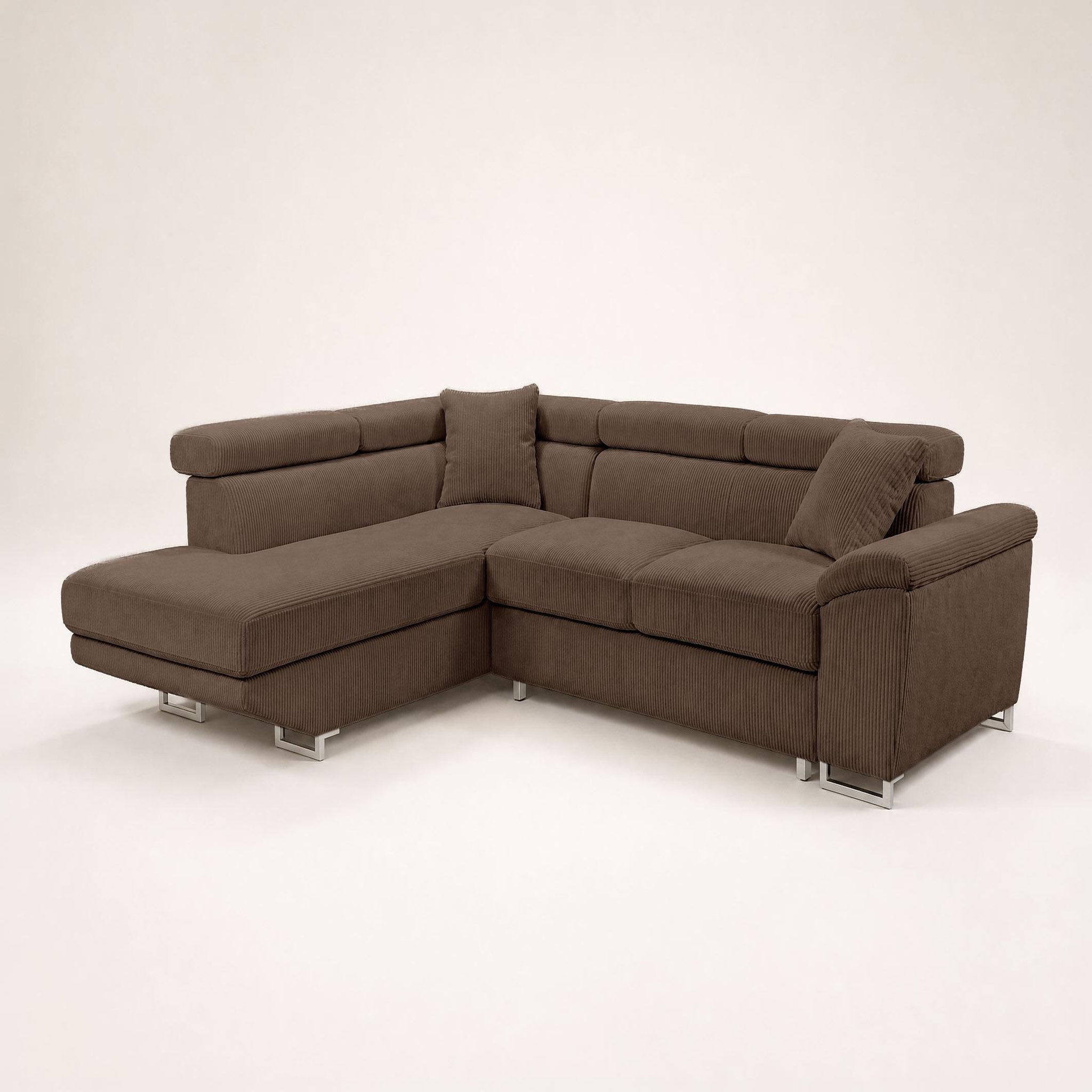 Voir la diapositive 4 : BEST MOBILIER Baoji - canapé d'angle gauche 5 places convertible avec têtières et coffre en velours côtelé
