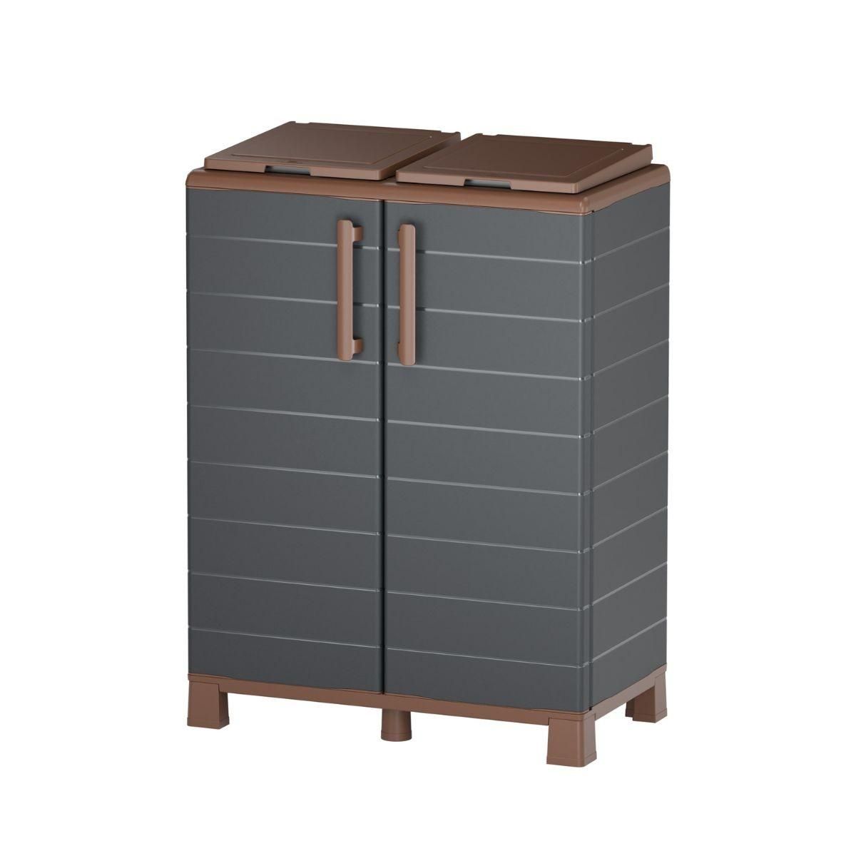 ART PLAST Abri Poubelles 2 Sacs Anthracite - Armoire Cache Poubelle de Tri Sélectif 68 x 37 x 90 cm Terrasse, Restaurant Art Plast