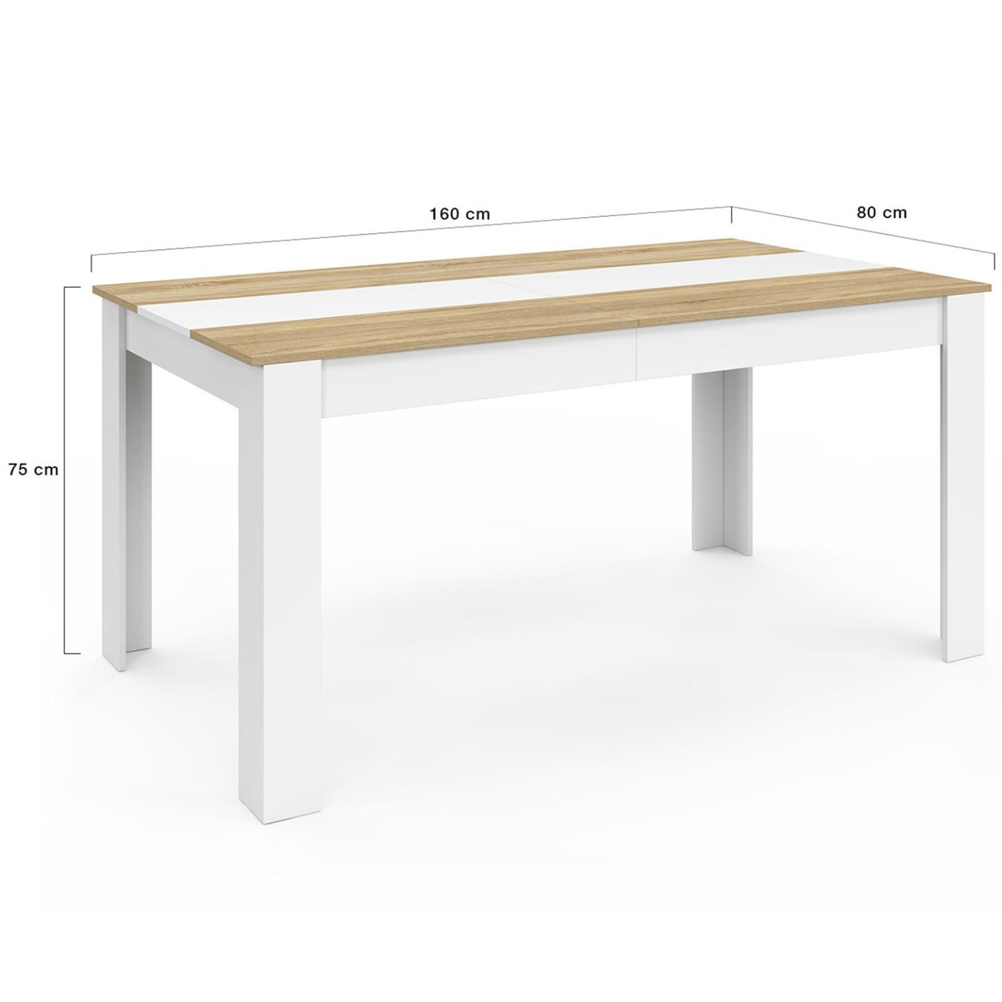 Voir la diapositive 4 : ID MARKET Table à manger rectangle georgia 8 personnes blanche et imitation hêtre 160 x 80 cm