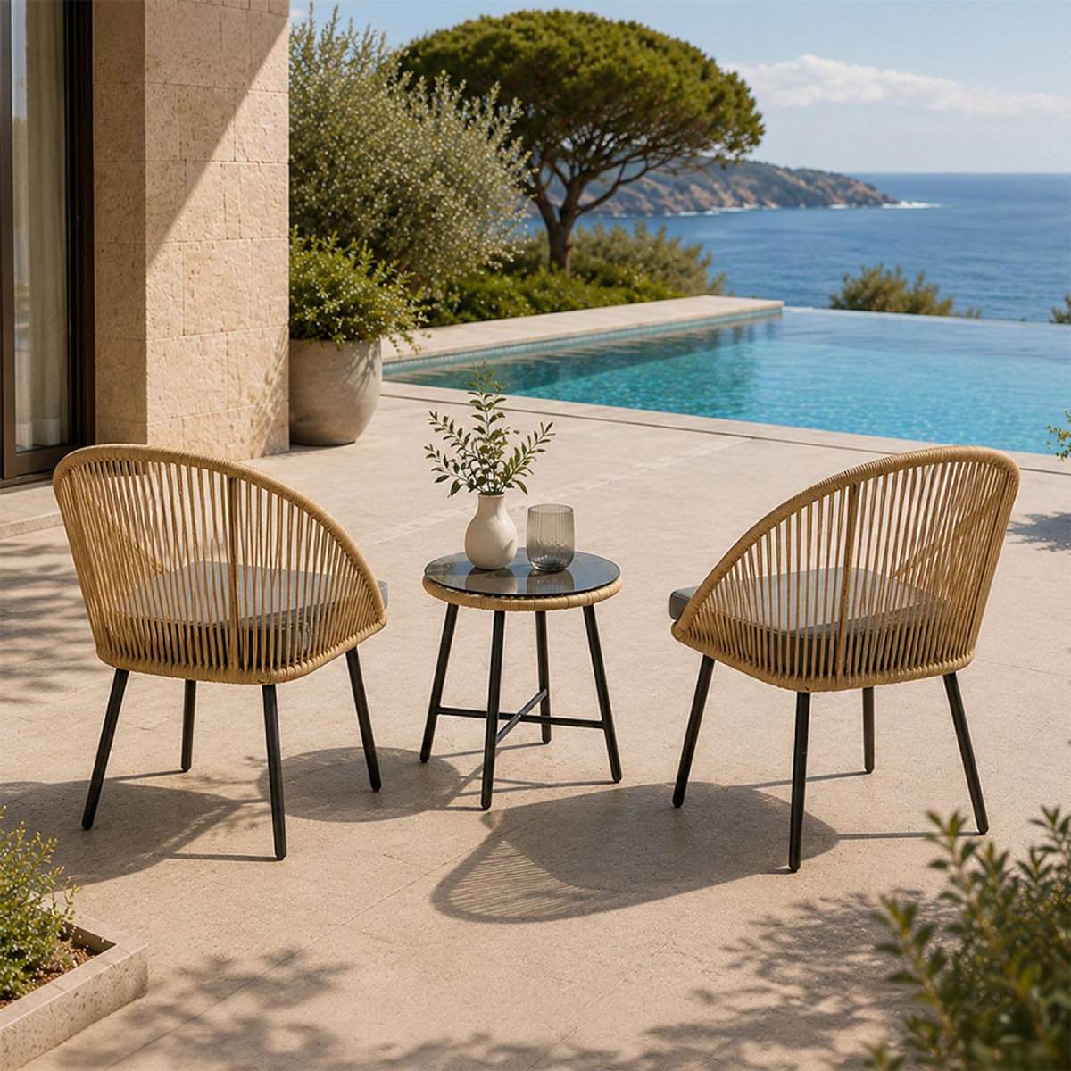 CONCEPT USINE Ensemble de jardin 2 fauteuils et table basse effet rotin naturel IPANEMA