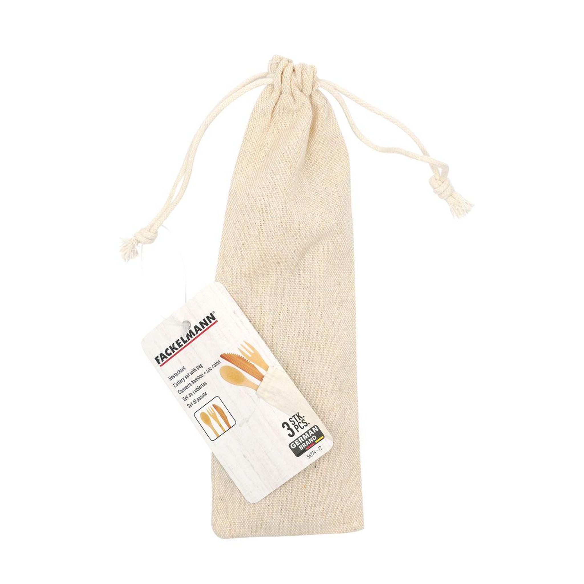 Voir la diapositive 4 : Fackelmann Set de couverts en bambou réutilisables + sac coton Fackelmann Move