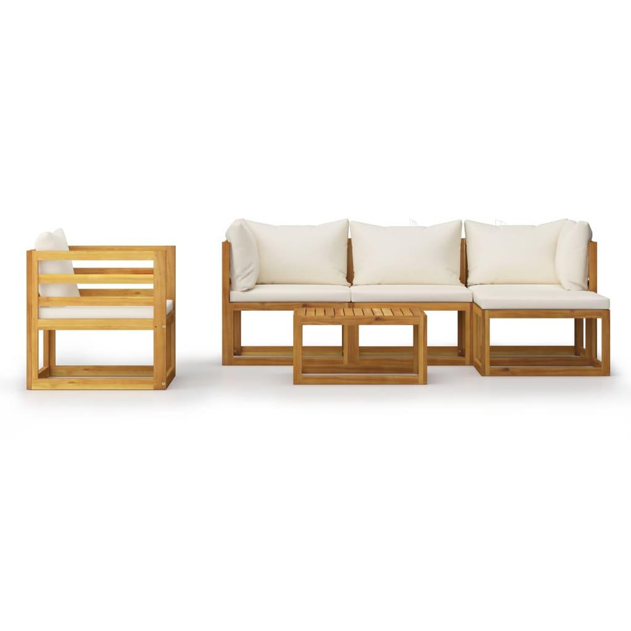Voir la diapositive 3 : VIDAXL Salon de jardin 6 pcs avec coussin Creme Bois d'acacia solide