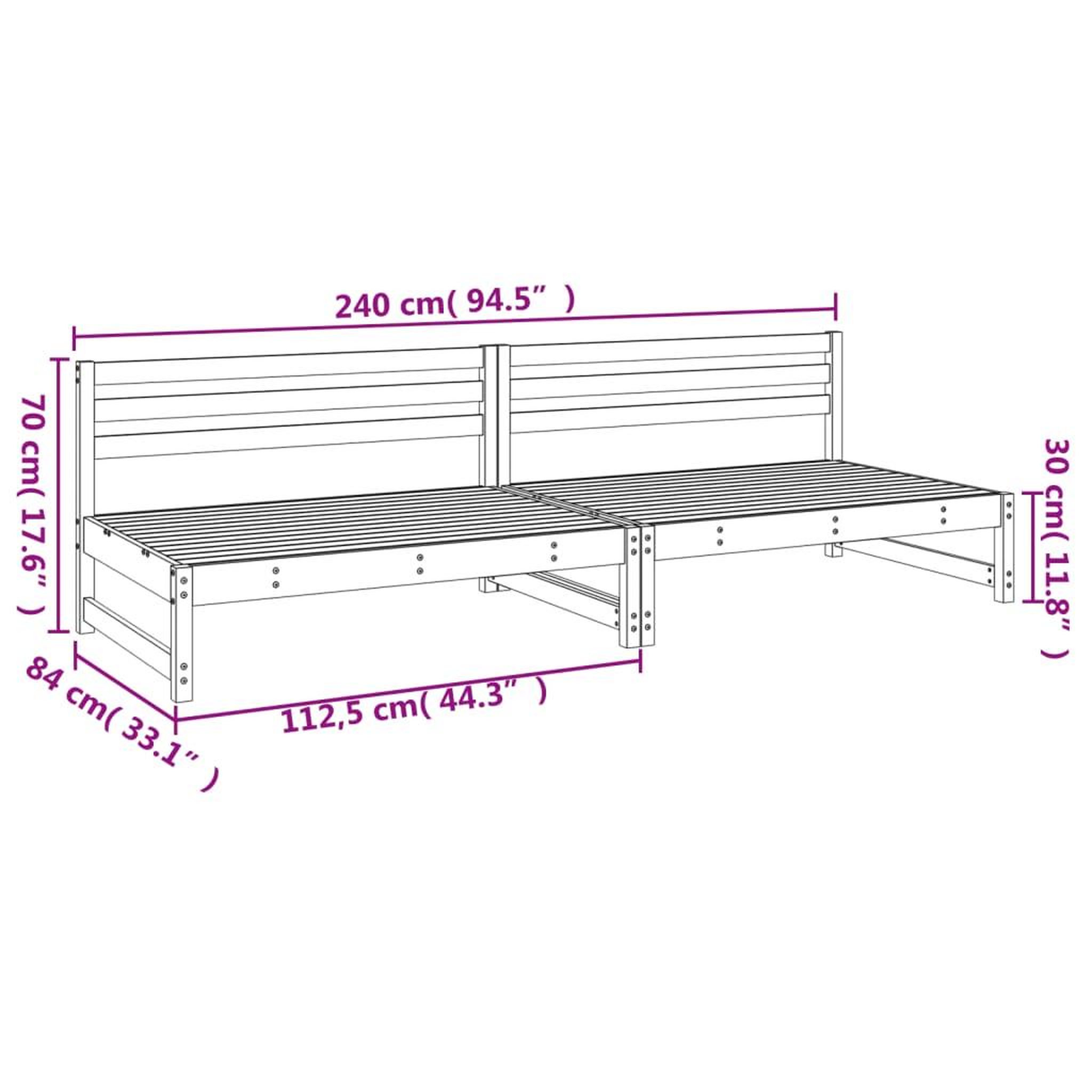 Voir la diapositive 6 : VIDAXL Canapes centraux de jardin 2 pcs 120x80 cm bois de pin impregne