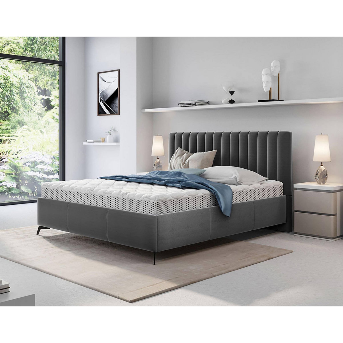 BEST MOBILIER Mendoza - lit coffre - 180x200 - sommier inclus - en velours