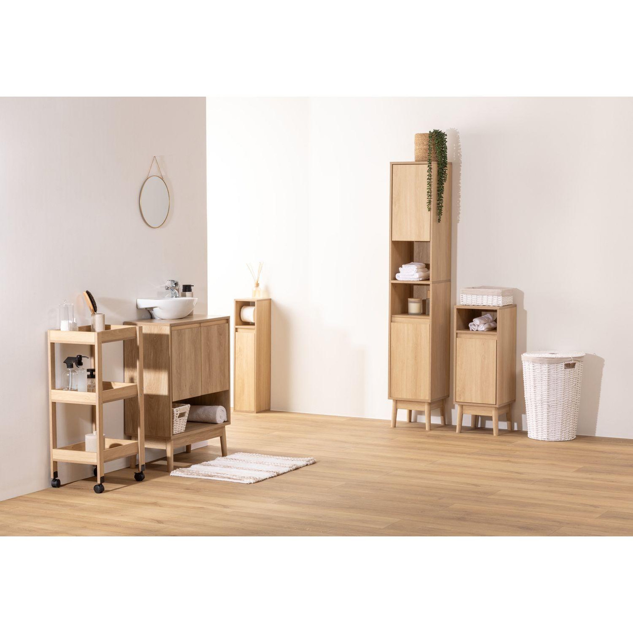 Voir la diapositive 5 : FIVE Meuble bas 1 porte et 1 niche effet bois naturel abana - beige