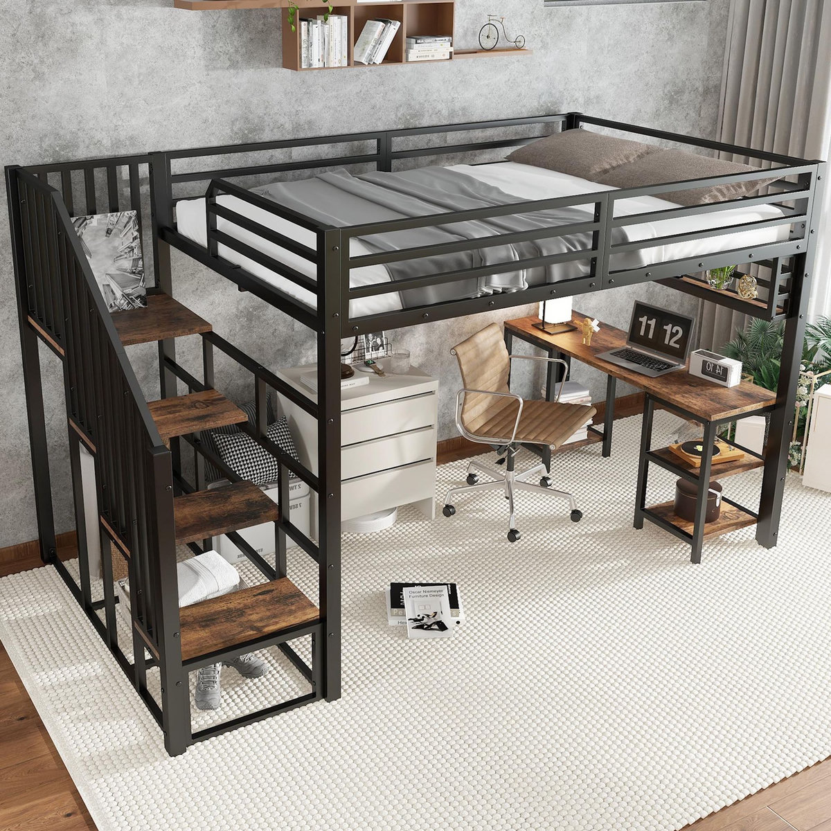 MERAX Lit mezzanine 120x200 cm coloris noir métal