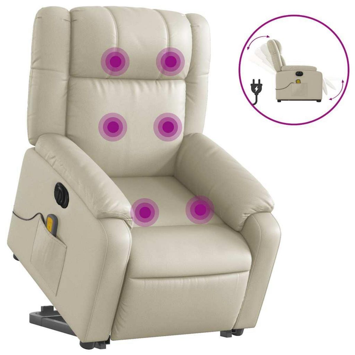 VIDAXL Fauteuil inclinable de massage electrique creme similicuir