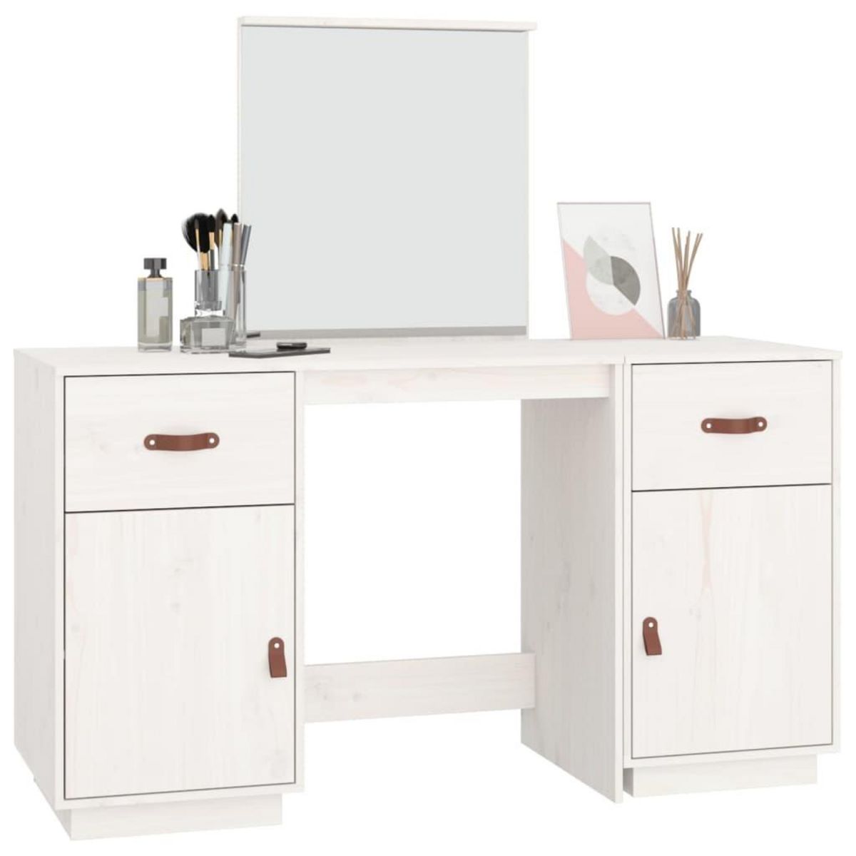 VIDAXL Ensemble de coiffeuse avec miroir Blanc Bois de pin solide