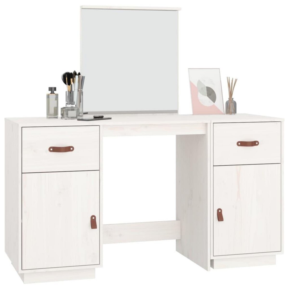 VIDAXL Ensemble de coiffeuse avec miroir Blanc Bois de pin solide