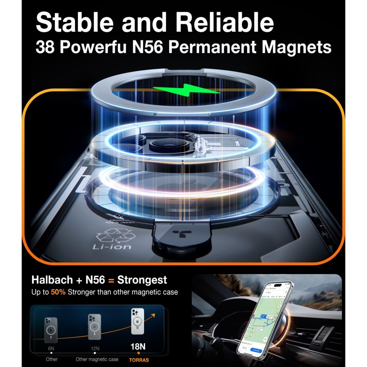 TORRAS Coque intégrale iPhone 15 Pro MagSafe + support transp.