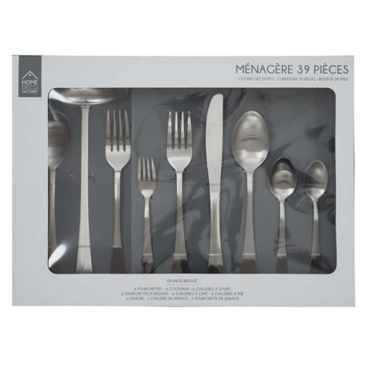 Paris Prix Ménagère 39 Pièces en Inox  Brossée  25cm Argent