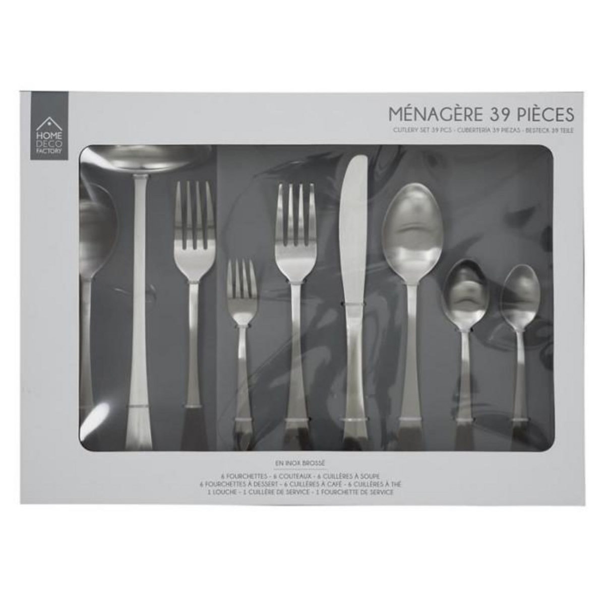 Paris Prix Ménagère 39 Pièces en Inox  Brossée  25cm Argent