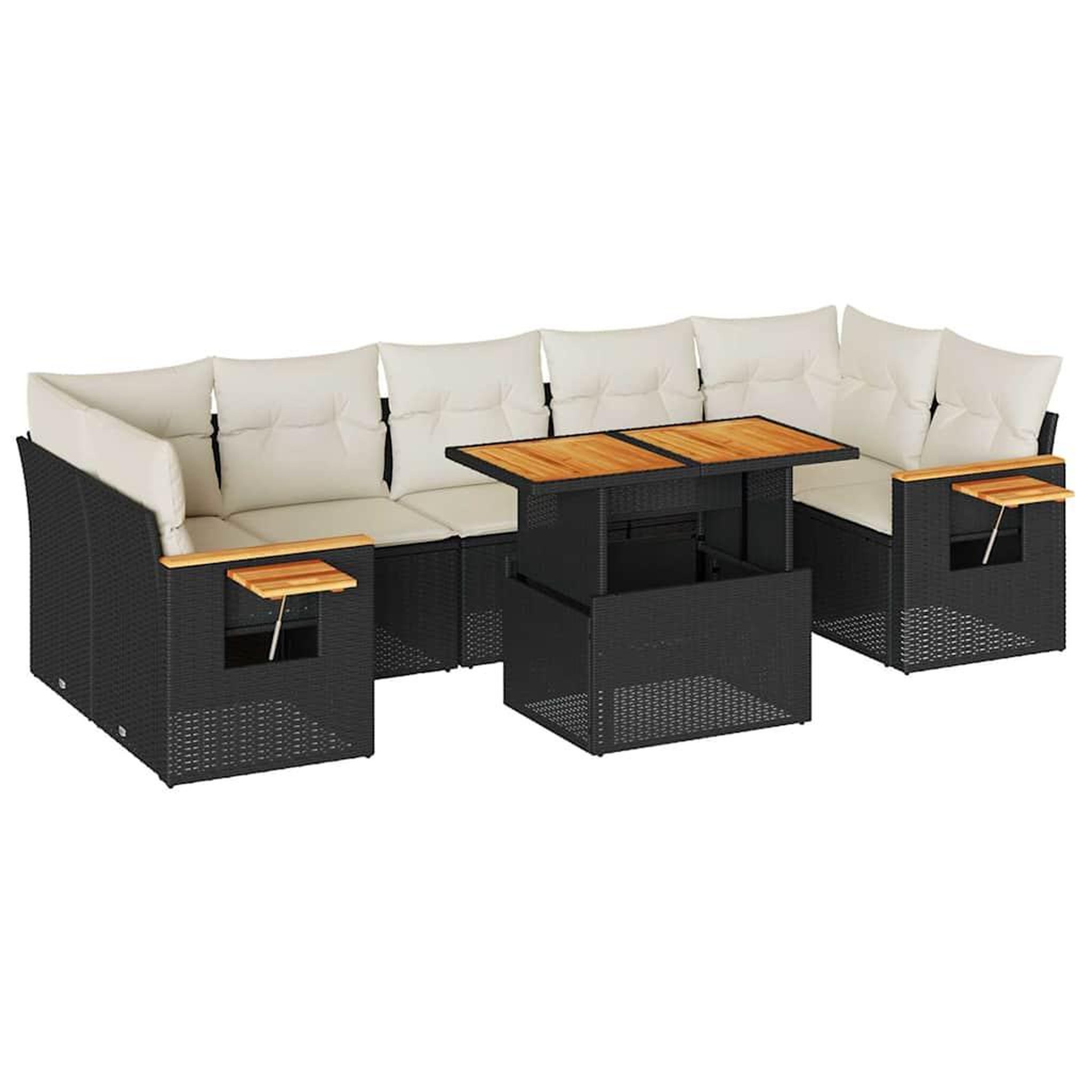 Voir la diapositive 2 : VIDAXL Salon de jardin avec coussins 8 pcs noir resine tressee acacia