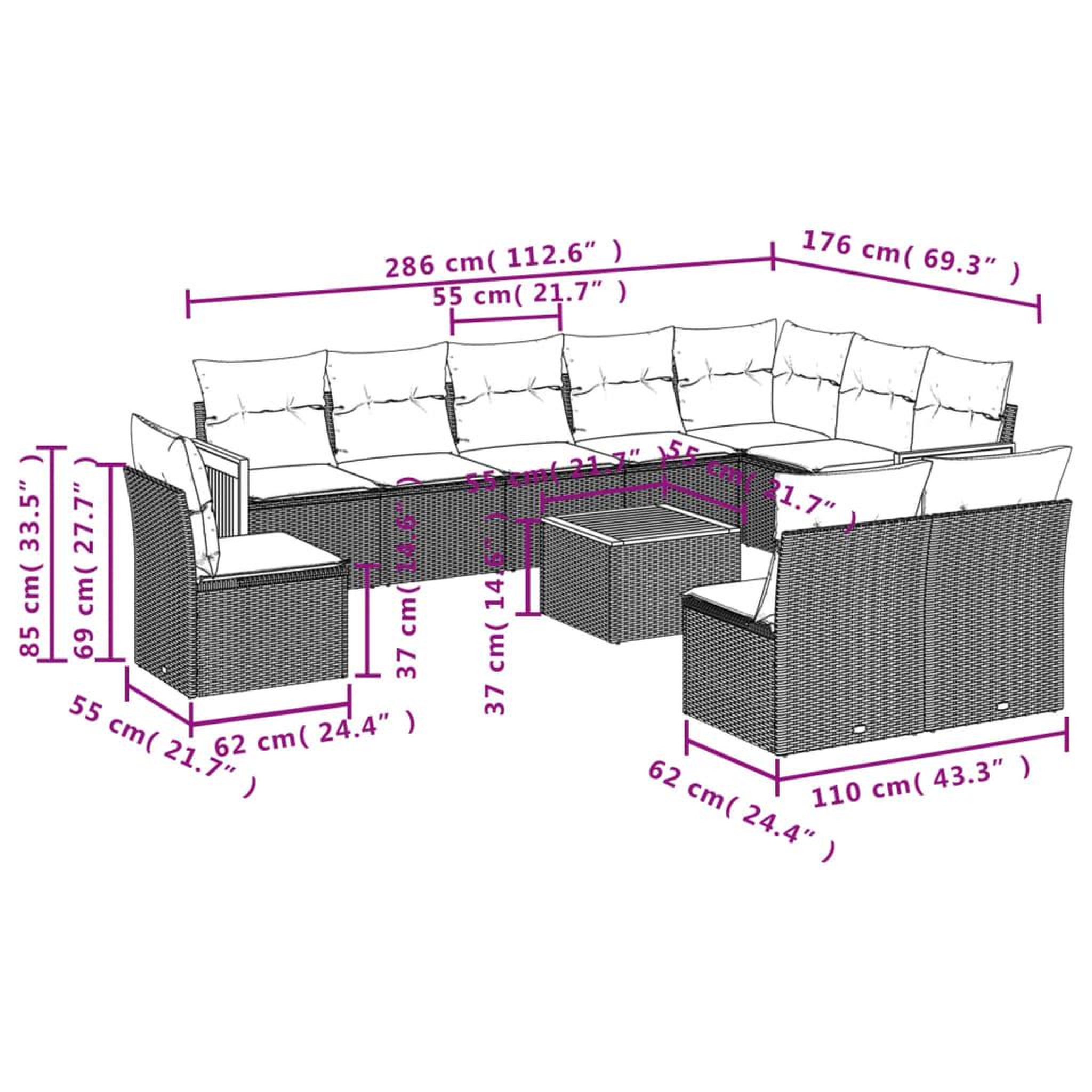 Voir la diapositive 6 : VIDAXL Salon de jardin 11 pcs avec coussins noir resine tressee