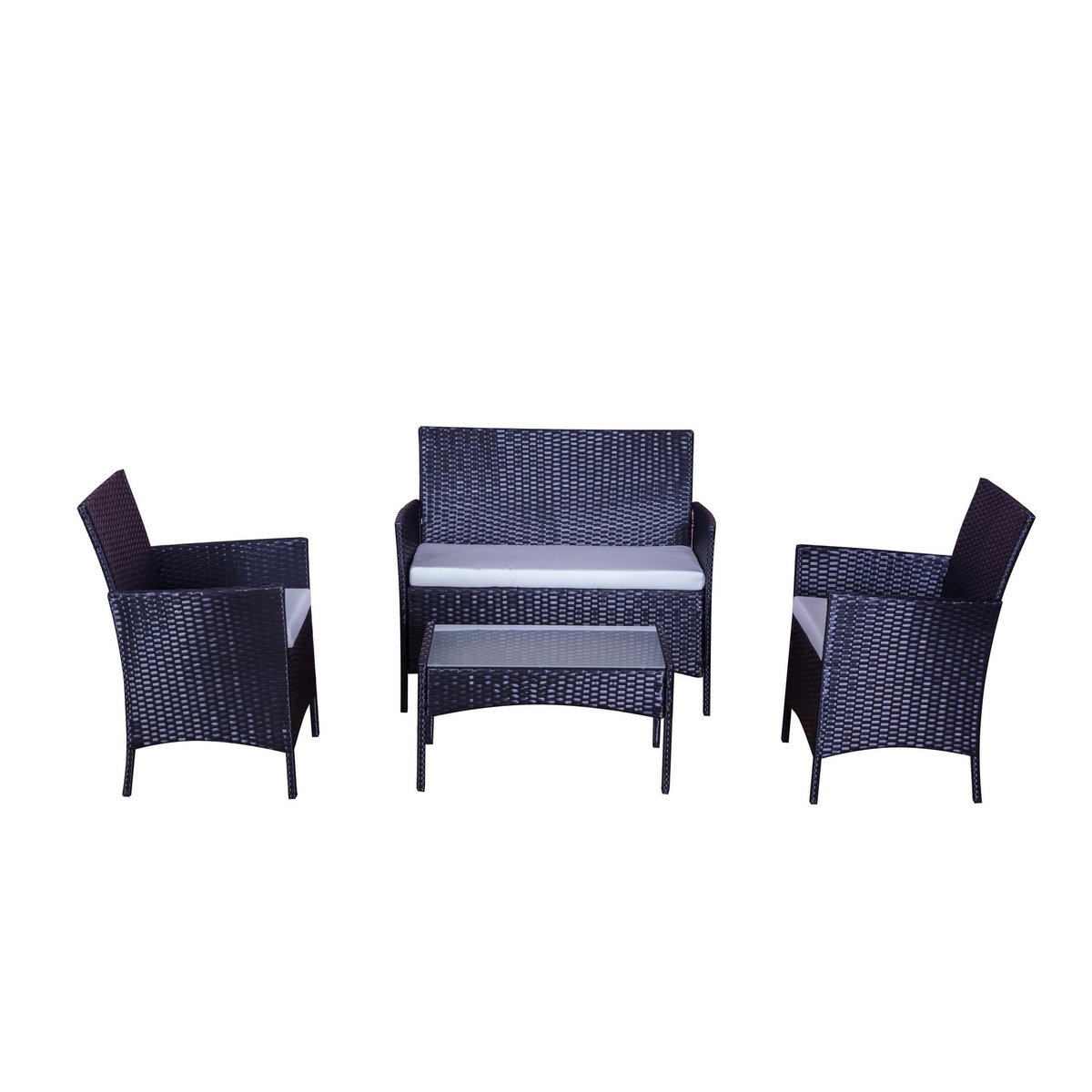 CONCEPT USINE Salon de jardin 4 places en résine tressée Noir et blanc MYKONOS