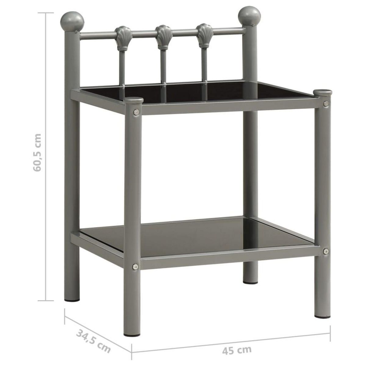 VIDAXL Table de chevet Gris et noir 45x34,5x60,5 cm Metal et verre
