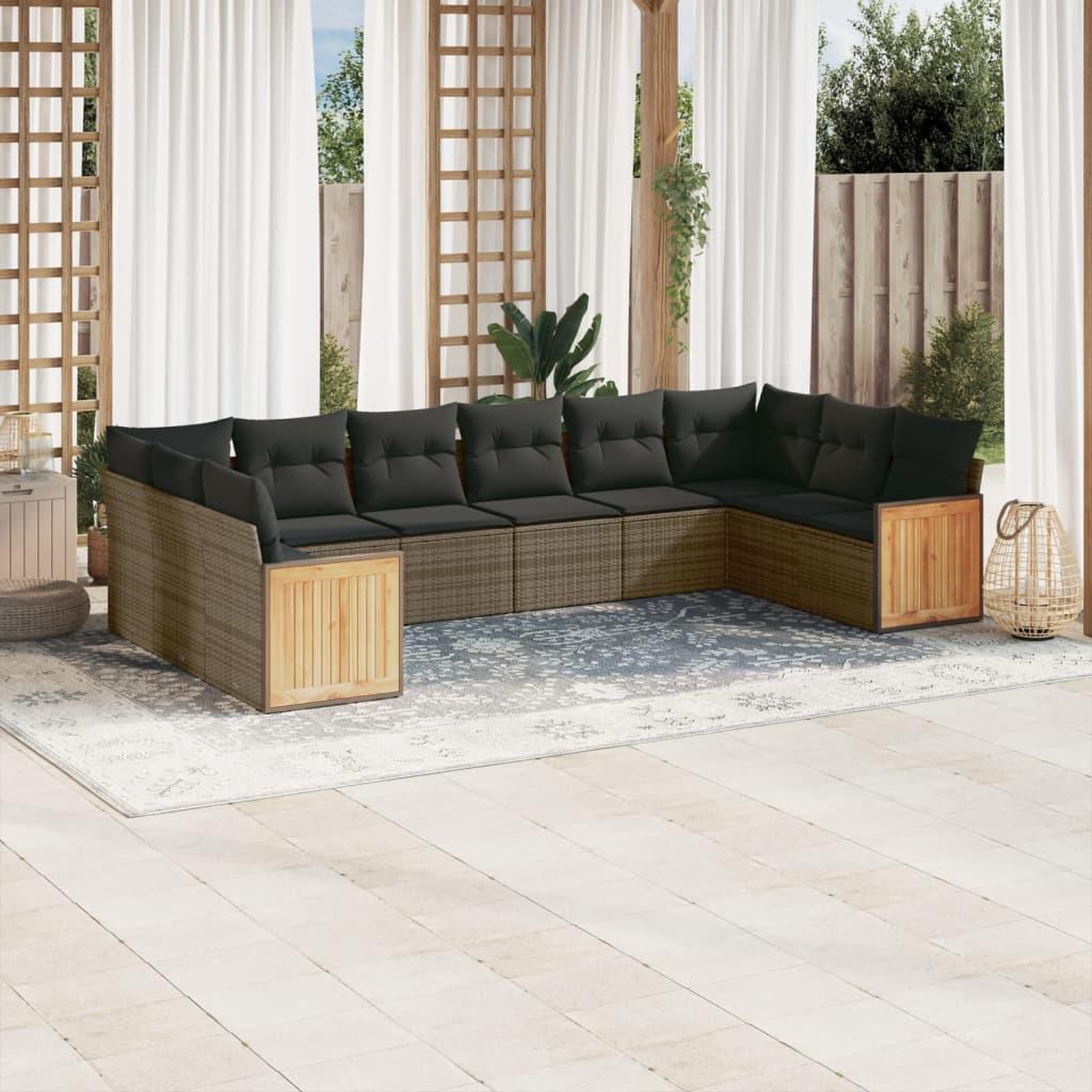VIDAXL Salon de jardin avec coussins 10 pcs gris resine tressee