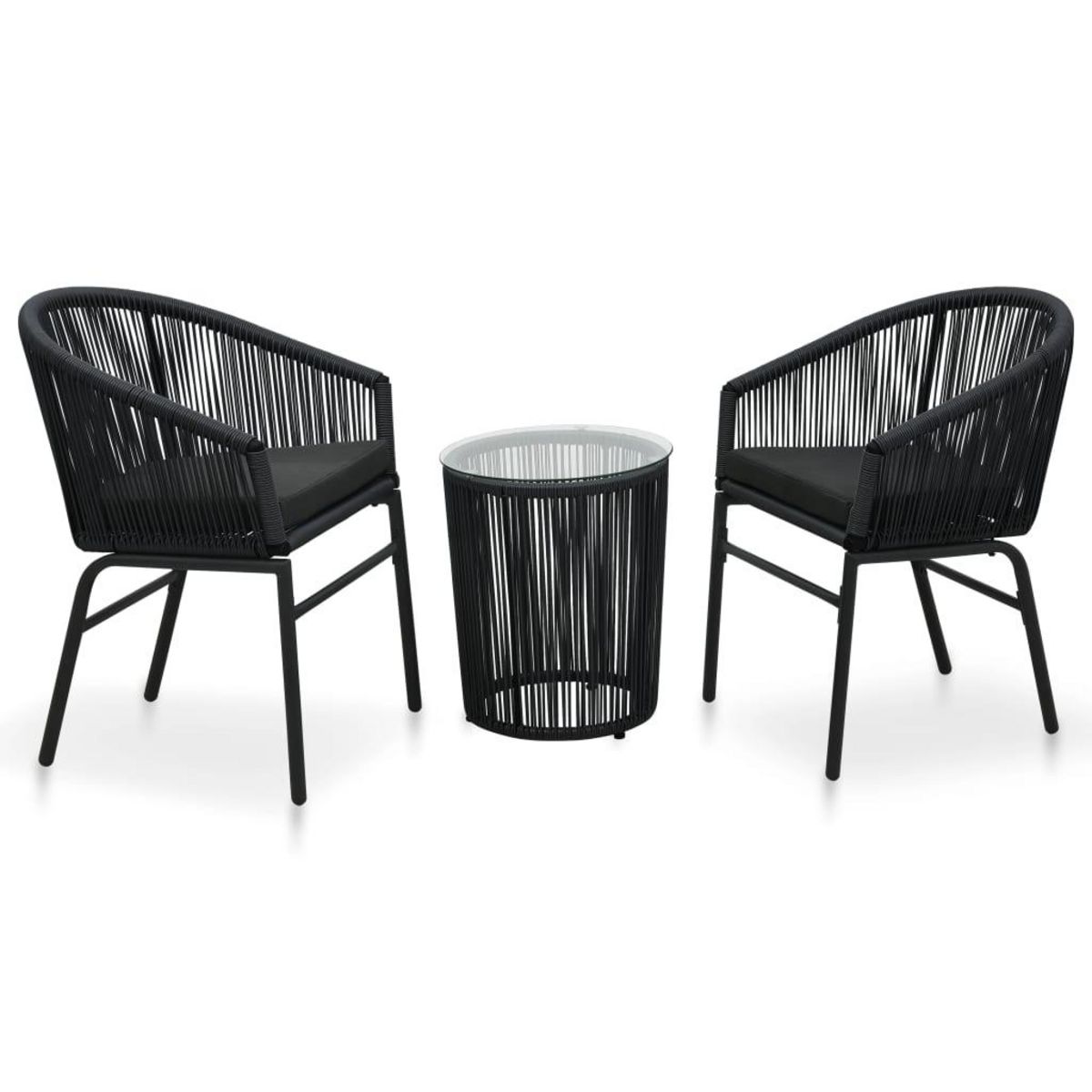 VIDAXL Ensemble de bistro 3 pcs avec coussins Rotin PE Noir
