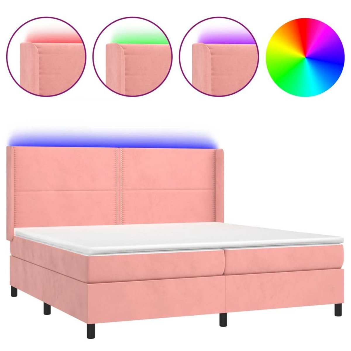 VIDAXL Sommier a lattes de lit matelas et LED Rose 200x200 cm Velours