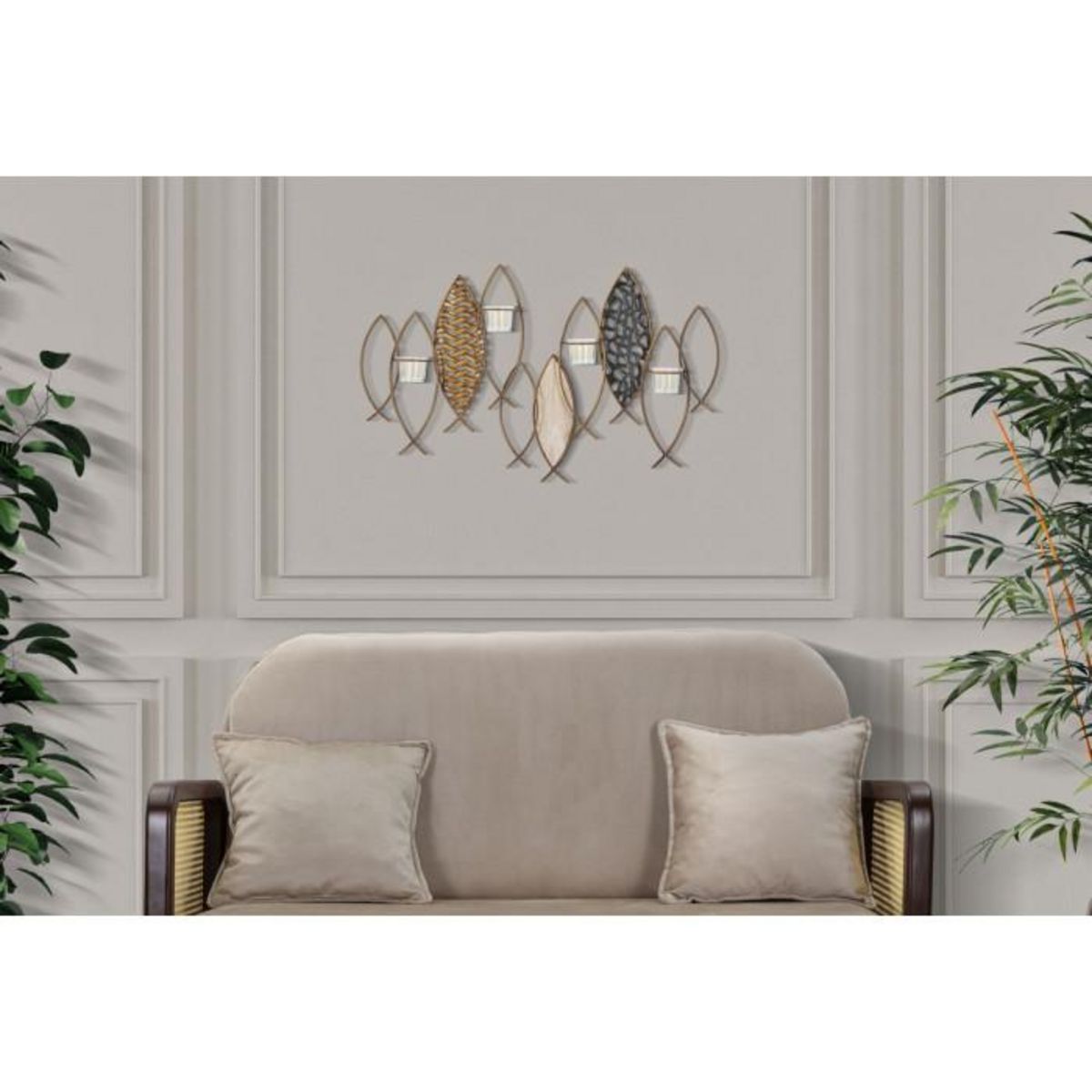 Paris Prix Photophore Mural en Métal  Poissons  66cm Multicolore