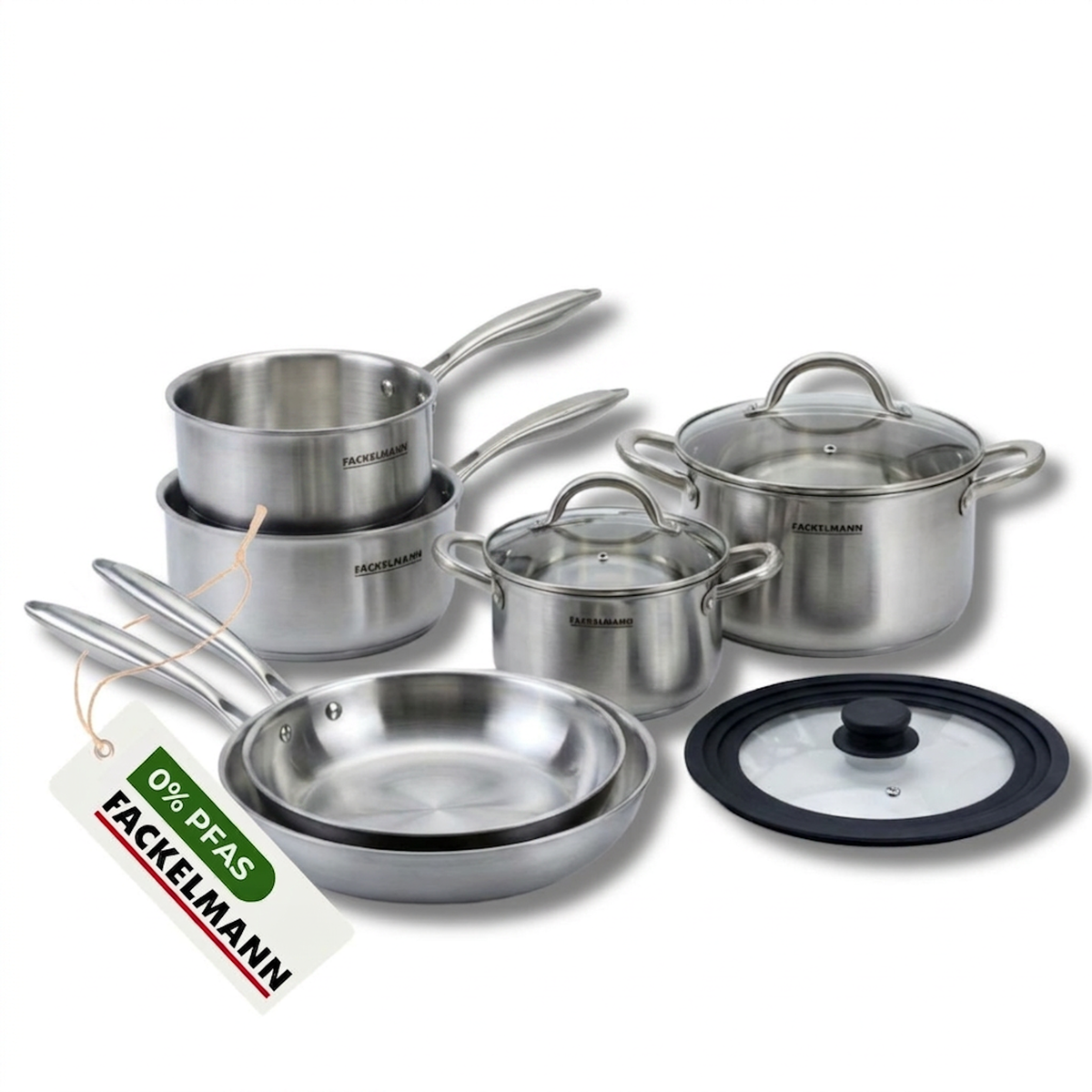 Fackelmann Poêles à Frire 26 28 cm, Casseroles 14 16 et 18 cm, Faitouts 20 24 cm inox 18/10 Triply et Couvercle Fackelmann Vita3