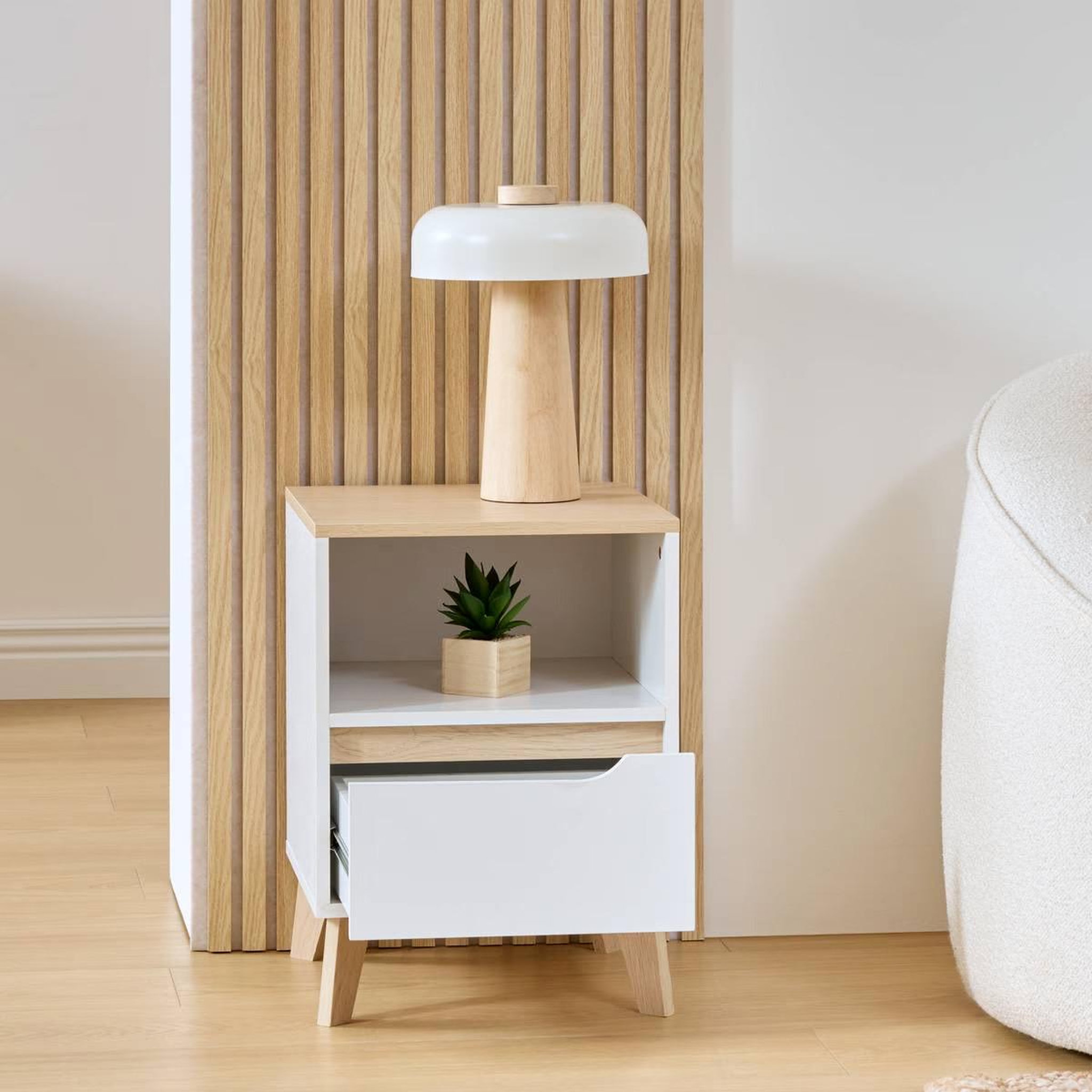 Voir la diapositive 4 : FIVE Table de Chevet Avec Tiroir  Luma  55cm Blanc