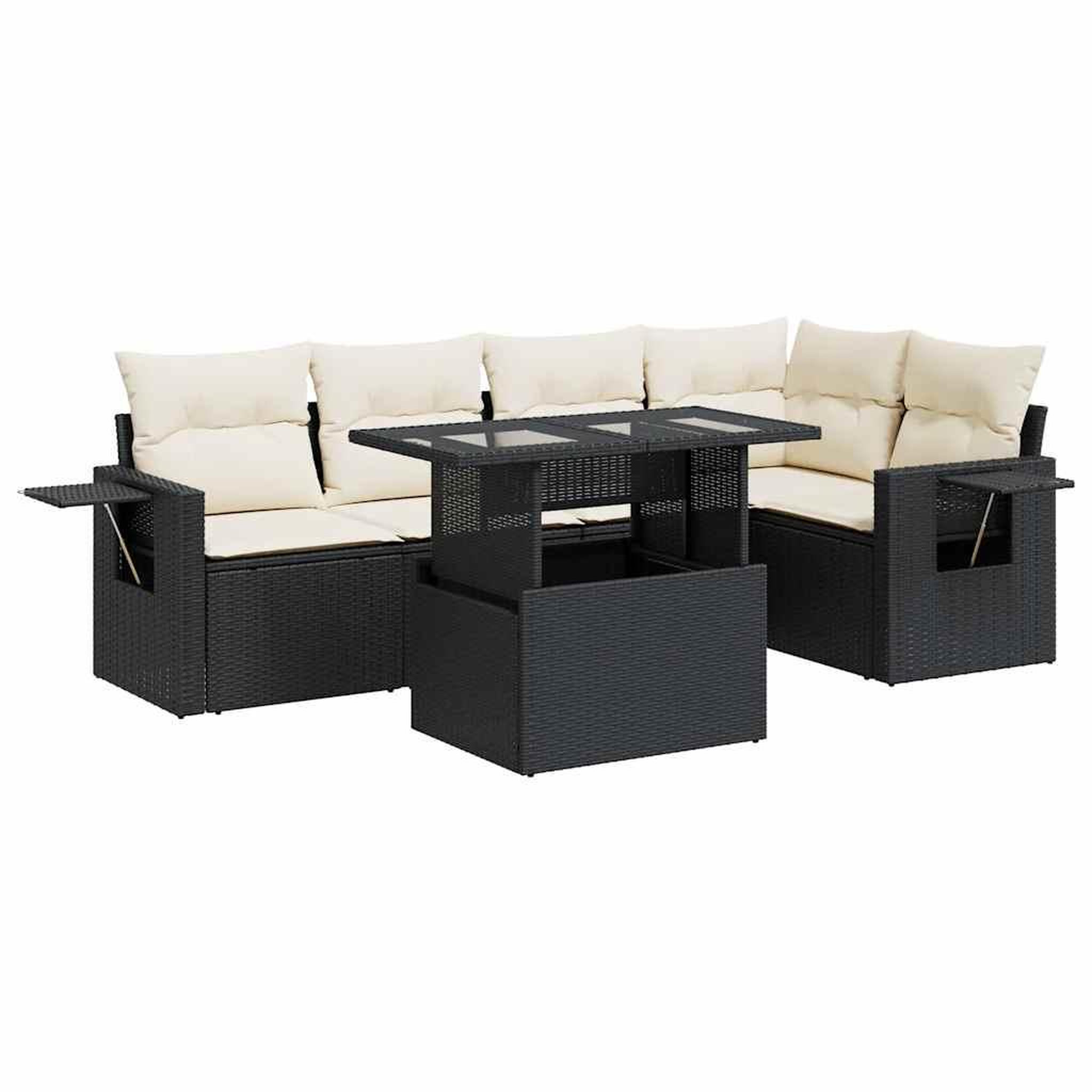 Voir la diapositive 2 : VIDAXL Salon de jardin 6 pcs avec coussins noir resine tressee
