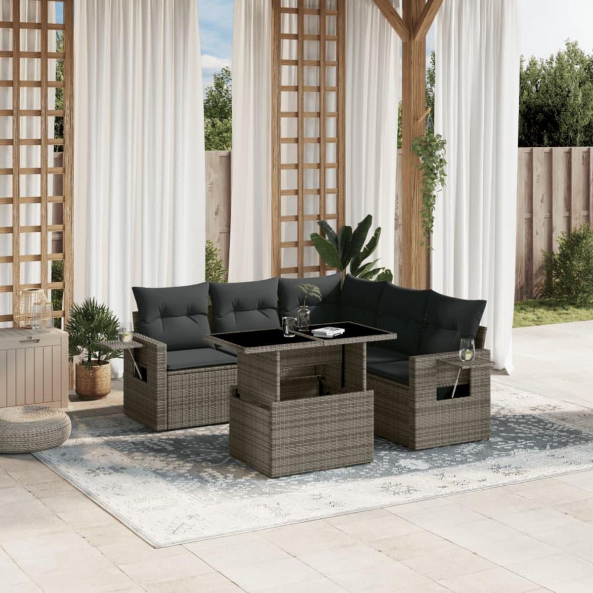 VIDAXL Salon de jardin 6 pcs avec coussins gris resine tressee